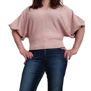 New Liquid by Sioni Top Size Large New Pink With Dolman Sleeves Double V-Neck